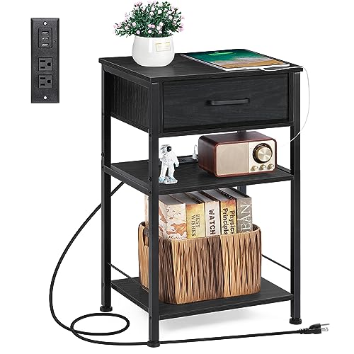 3 Tier Nightstand with USB Ports and Outlets