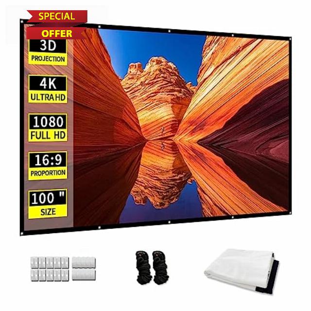 LYH Projector Screen 100 inch 16:9 Foldable Anti-Crease Portable Projection Screen for Home Theater