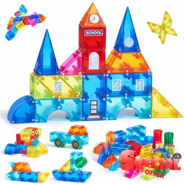 JoyCat Magnetic Building Blocks Geometric Construction Set Stacking Toys Montessori Magnet Blocks Toddler Learning Toys with Instructions and Stickers Gift for Boys and Girls