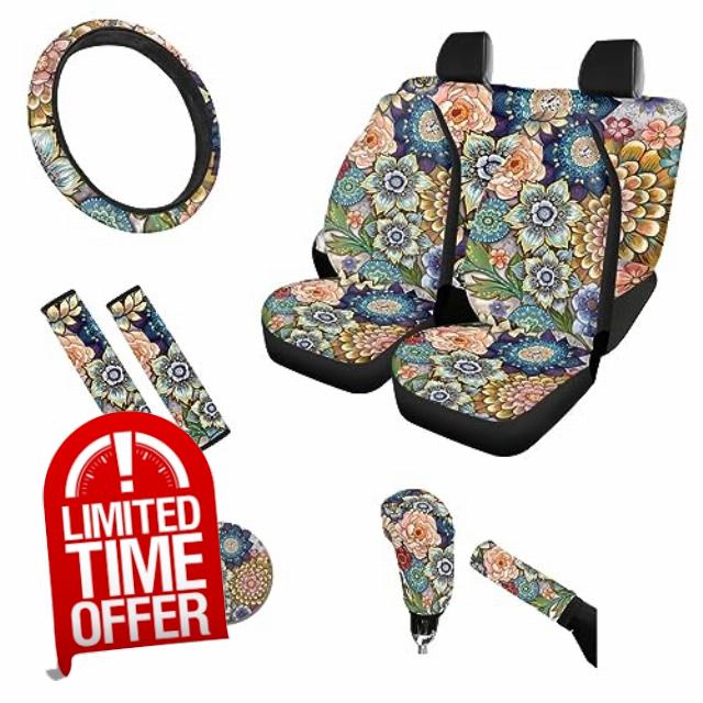 Sellikakes Boho Flowers 11PCs Car Interior Accessories Set