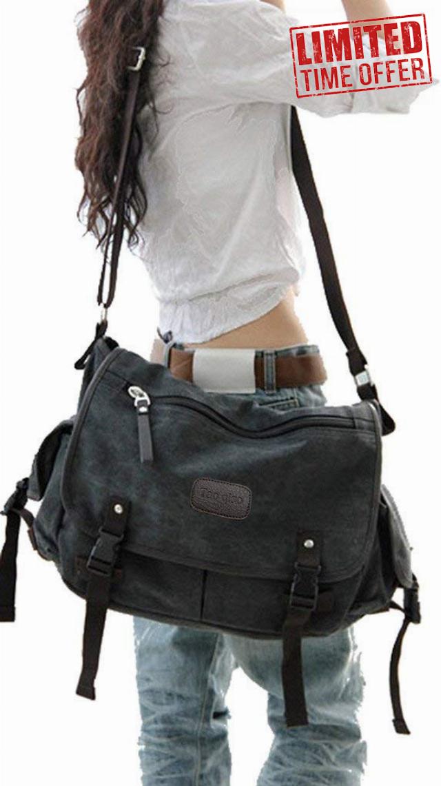 Vintage Canvas Messenger Bag Large Book Laptop Shoulder School Bag Women Men New