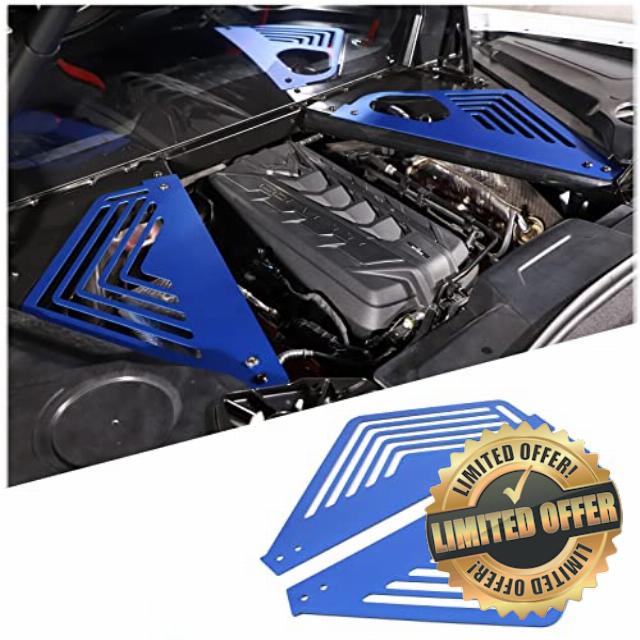Sekhyna Engine Bay Panel Cover Trim Compatible with Corvette C8 Stingray 2020-2023 Aluminum Alloy 2PCS Engine Compartment Left Right Protection Leakproof Cover Trim Accessories (Blue)