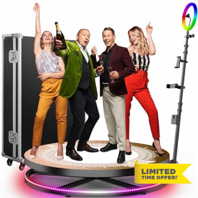 360 Photo Booth Machine for Parties with Ring Light Stand on Remote Control Automatic Slow Motion 360 Spin Photo Camera Booth Free Custom Logo