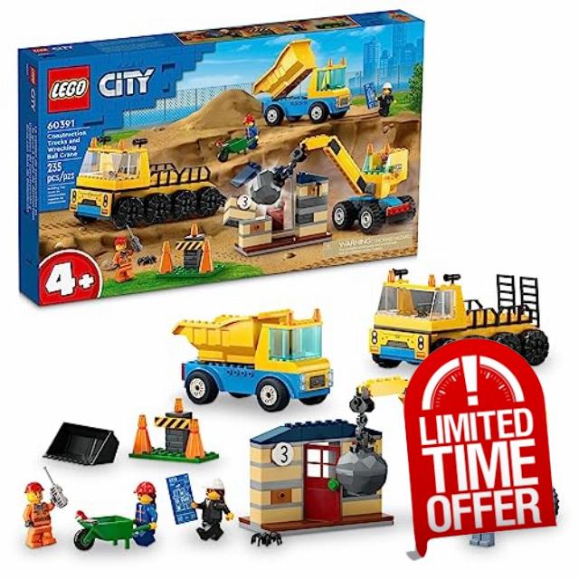 LEGO City Construction Trucks and Wrecking Ball Crane 60391 Building Toy Set for Toddler Kids Ages 4+