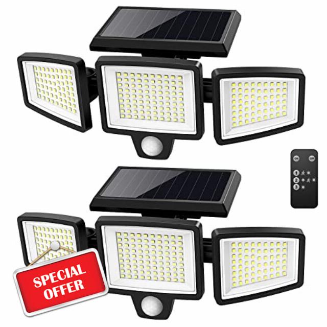 Tuffenough Solar Outdoor Lights 2500LM 210 LED Security Lights with Remote Control