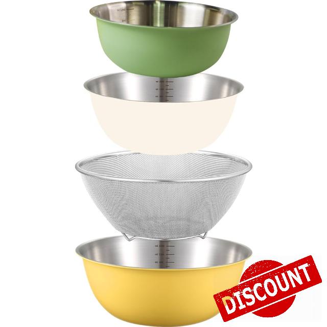 A.B Crew Stackable Stainless Steel Mixing Bowls and Colander Set Nesting Colander Bowl Set Baking Mixing Bowls Set Cooking Prep Bowl Set Draining Colander Bowl for Kitchen Decor