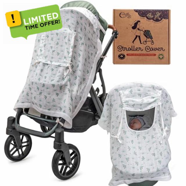 Curl Up Muslin Baby Car Seat Cover & Stroller Cover: 100% Organic Cotton Breathable Infant Carseat Cover for Boys & Girls