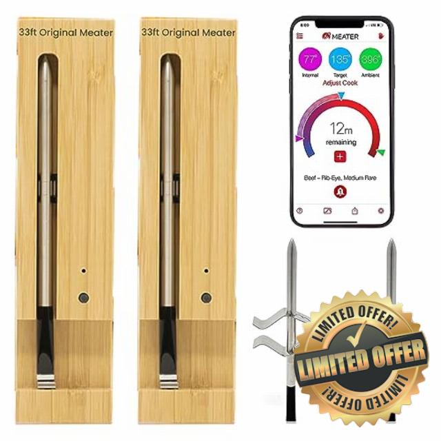 Meater Original | Set of 2 | 33ft Wireless Smart Meat Thermometer with Dual Sensors and Probe