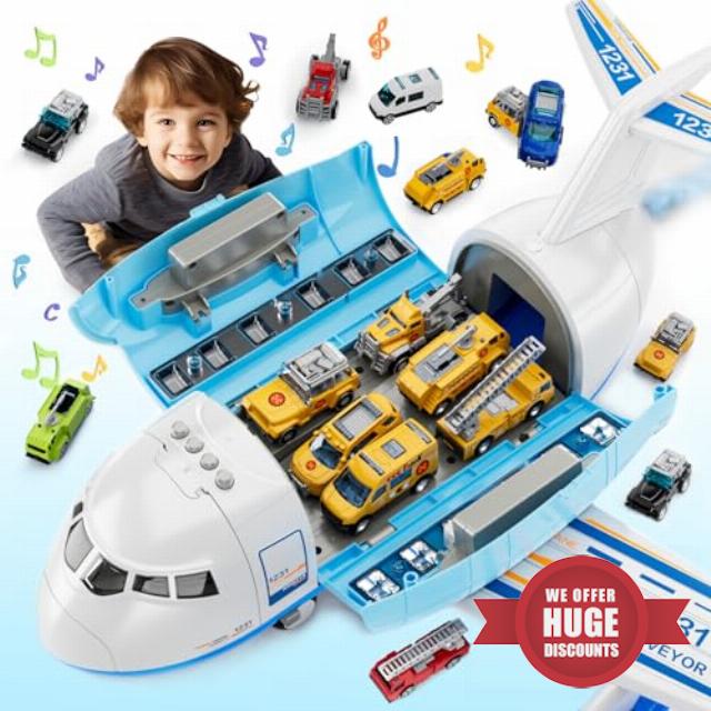 Doloowee Airplane Toys for 3+ Year Old - Transport Cargo Airplane Car Toy Play Set - 12PCS Construction Cars Toy Airplane for Boys Age 4-7