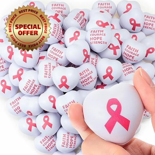 Tradder 150 Pcs Pink Ribbon Stress Balls Breast Cancer Stress Balls for Adults Anxiety Stress Relief Squishy Balls Gifts for Breast Cancer Awareness Month Bulk Party Favors (White