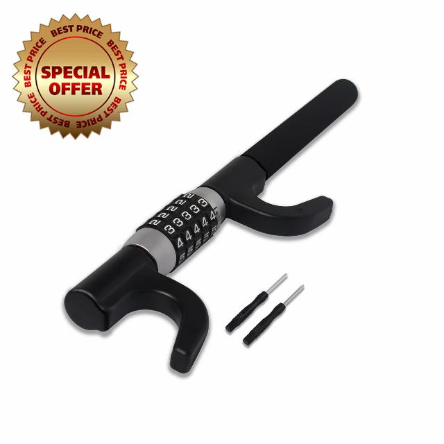 Car Steering Wheel Lock 5 Coded Combination Vehicle Universal Anti-Theft Locking Device Adjustable Length U-Shaped Double Hook Emergency Window Breaker for Truck/SUV