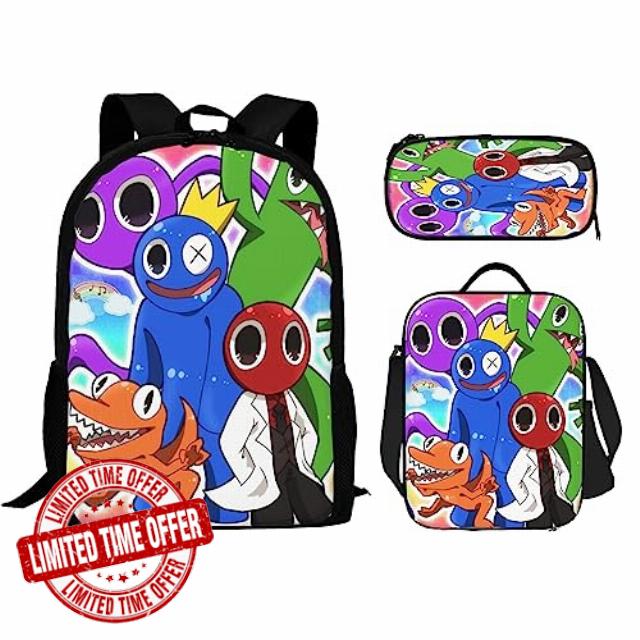 AENNA Cartoon Game Backpack Set Boys Girls Bookbag with Pencil Case Lunch Bag for Teens School Picnic Travel