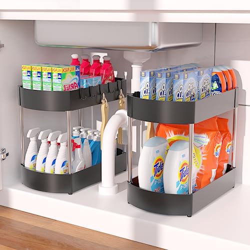Enhanced structural design- Anti-corrosion- More space for storage- Black(under sink organizer-2)