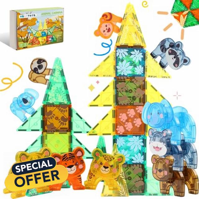 osettoys 61-Piece Jungle Animals Magnet Tiles