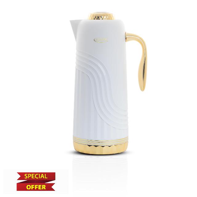 SAFURA Coffee Carafe Insulated – Vacuum Flask Coffee Carafes for Keeping Hot & Cold Liquid Double Wall Insulated Hot Coffee Thermos Multi Use Container for Travel Hiking Camping (1.0 L) (White)