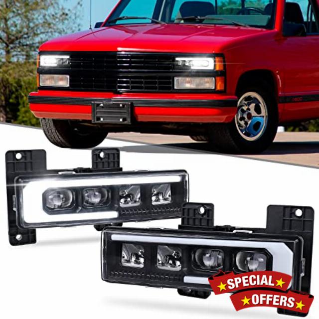 POVTOR NEW LED Headlights Assembly Upgrade 500% Brighter Projector Headlights with DRL Welcome Light Compatible with 1988-1998 Chevy GMC C/K 1500 2500 3500 Silverado Tahoe Suburban Yukon C10 Pick Up