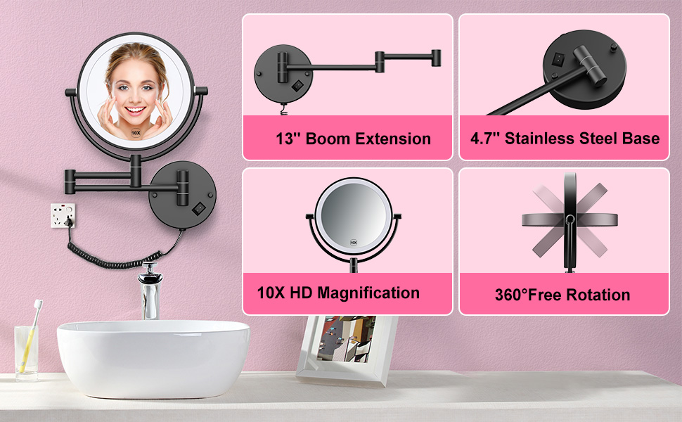 magnifying mirror with light to hang on wall