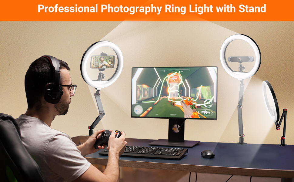 ring light with 3 color and 10 level brightness