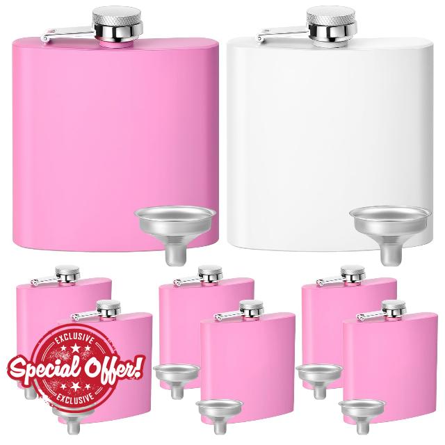 Dandat 8 Sets 6 oz Wedding Hip Flasks for Liquor Bridesmaid Flasks Gift Stainless Steel Leakproof Thin Flasks with Funnel for Bridesmaid Proposal Bachelorette Party Favors (Pink Purple)