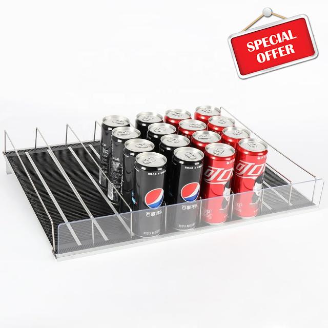 7hole Self Pushing Drink Organizer for Fridge - Can Pusher for Refrigerator - Adjustable Fridge Drink Dispenser for Soda
