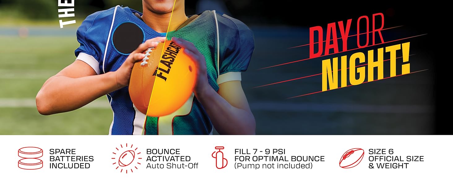 Official size and weight football with lights with batteries bounce activated