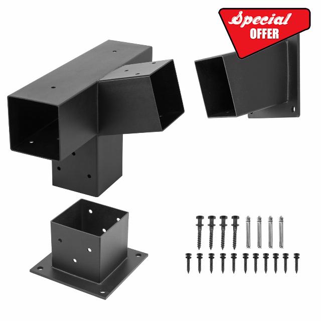 Meruzy 15°Slanted Roof Wall Mount Pergola Extension Bracket Kit for 4x4 Wood Posts