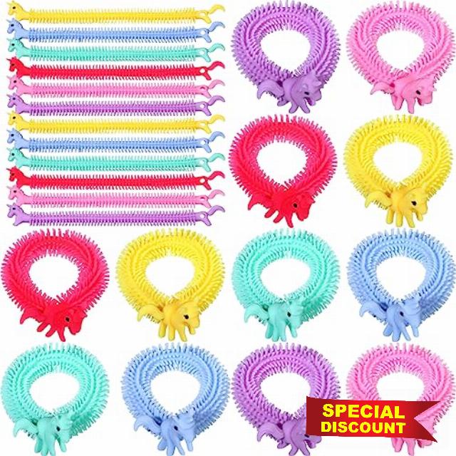 Libima 100 Pcs Colorful Stretchy Fidget Toy Dinosaur Alpaca Unicorn Stretchy Strings Animal Sensory Noodles Fidget Toys for Girl Boy Adult Autism Stress Relief Party Favors