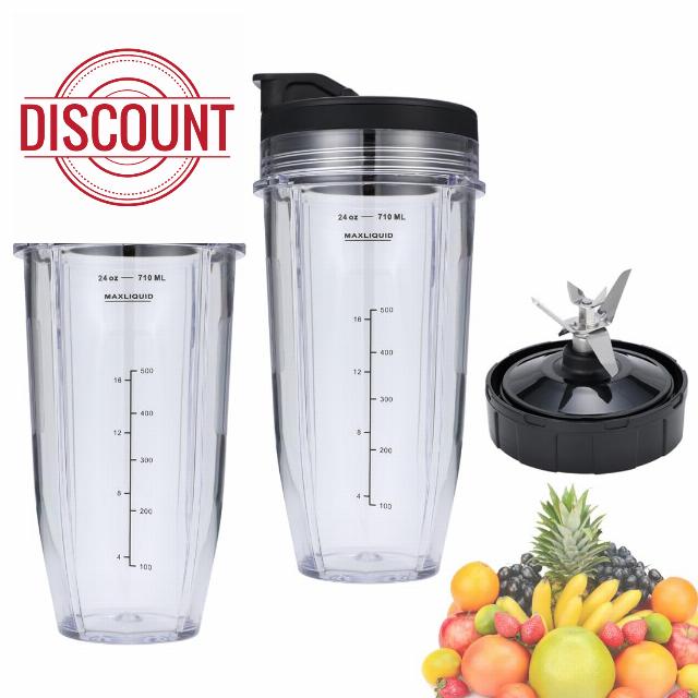 24oz Blender Cups and 7 Fins Blade for Ninja Nutri BN401