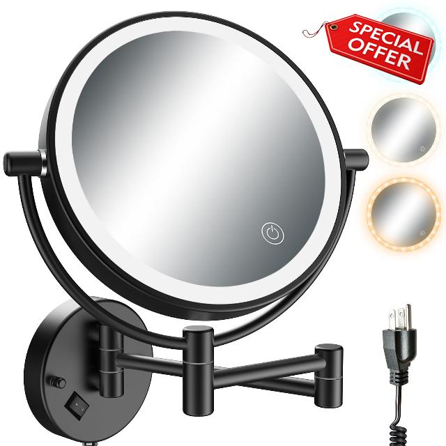 YMHSOLDR Lighted Makeup Mirror Wall Mounted with 3 Color Lights & Stepless Dimming