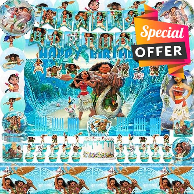 Moana Birthday Party Supplies - Moana Party Decorations include Banner Tablecloth Backdrop Ballons Cake Cupcake Toppers Tableware Haning Swirls