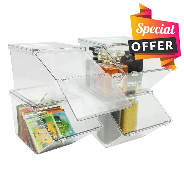 Tea Organizer for Tea Bags Sugar Packet Holder Caddy - Clear Acrylic Tea Bag Organizer for Pantry Cabinet Countertop Coffee Station Kitchen Counter
