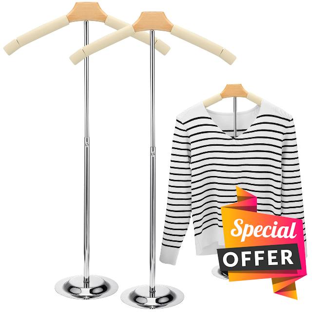 Soaoo 2 Pcs Adjustable T Shirt Display Flexible Shoulder Stand Beige Coat Hanger Stand Portable Hanging Clothing Display Rack Garment Coat Holder for Retail Vendor