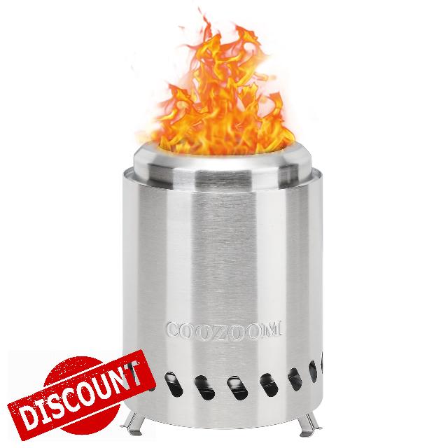 COOZOOM Portable Table Top Fire Pit: 8" x 5.5" Stainless Steel Mini Outdoor Stove with Stand