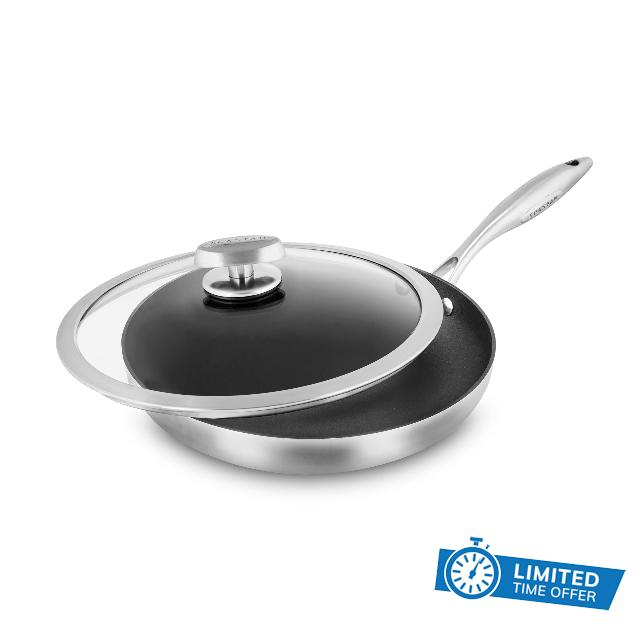 Scanpan CX+ 11" Fry Pan with Glass Lid - Stratanium Plus Nonstick - 5-ply Stainless Steel