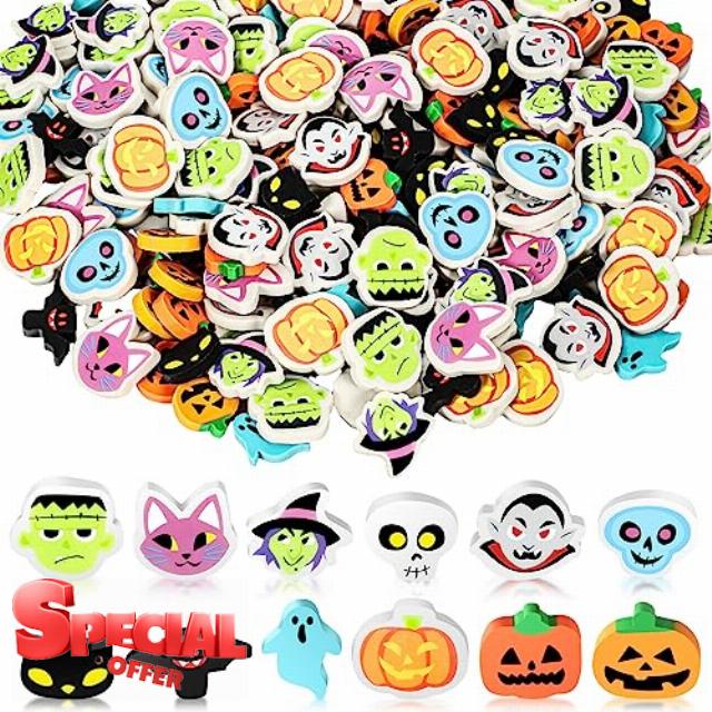 Tenceur 240 Pcs Halloween Party Favors Bulk Trick or Treat Halloween Erasers Ghost Bat Cat Pumpkin Erasers for Non Candy Halloween Treats Classroom Prizes Handouts Stationery Rewards