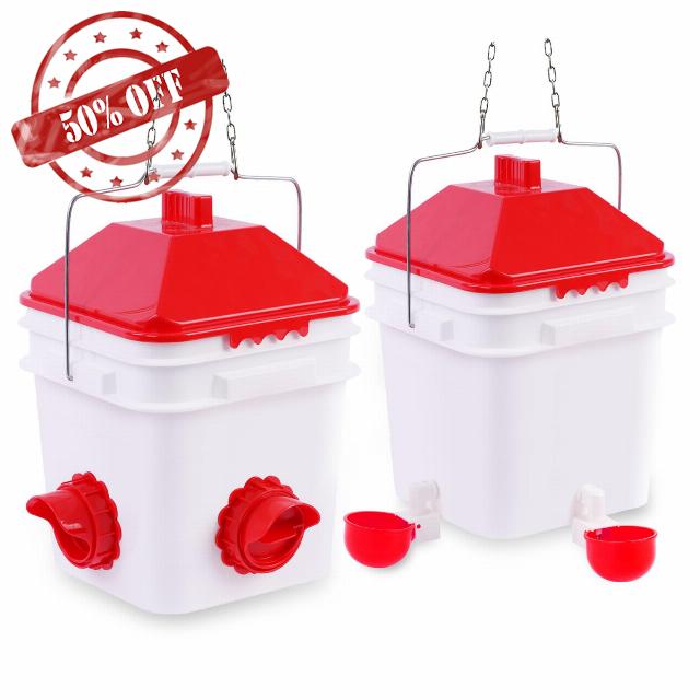 GUEOQTC 20 Pounds Chicken Feeder and 3 Gallon Chicken Waterer ,High-Capacity Chicken Feeder and Waterer Set for up to 20 Chicks/12 Adult Chickens(Red