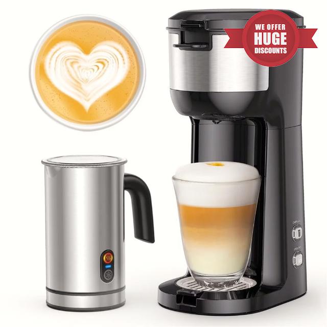 Single Serve Coffee Maker with Milk Frother for K cup and Ground Coffee