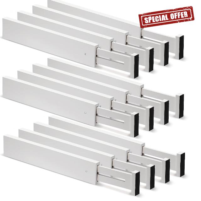 Wesiti 12 Pieces Drawer Dividers Bamboo Kitchen Drawer Dividers Organizer White Expandable Drawer Organization Separators Adjustable Drawer Dividers Dresser Organizer for Bedroom (13''-17'')