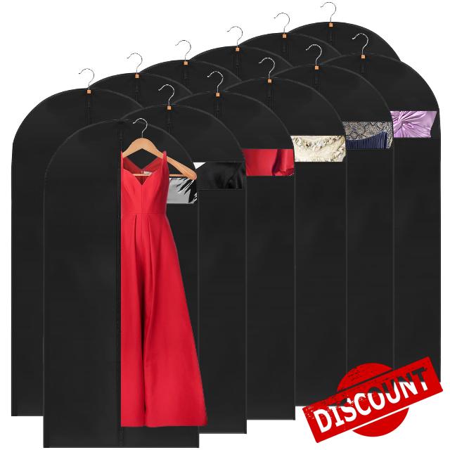 GoodtoU Suit Covers Bags Black Garment Bags for Travel - 12 Packs Dress Bags for Closet Storage 24 inch x 60 inch Dress Garment Bags for Gowns Hanging Suit Bag Lightweight Garment Covers