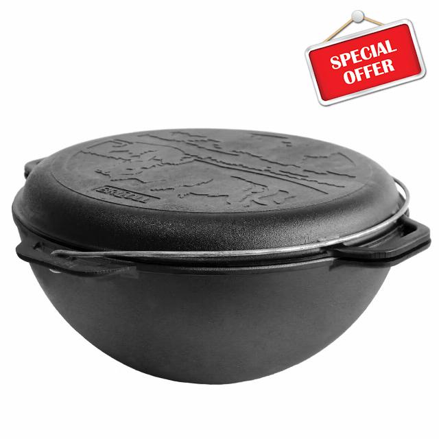 Uzbek Kazan Cast Iron - Dutch Oven Pot with Lid - Cast Iron Cookware Set - Premium Camping Cookware - Cast Iron Dutch Oven 15.85 Quarts (15L)