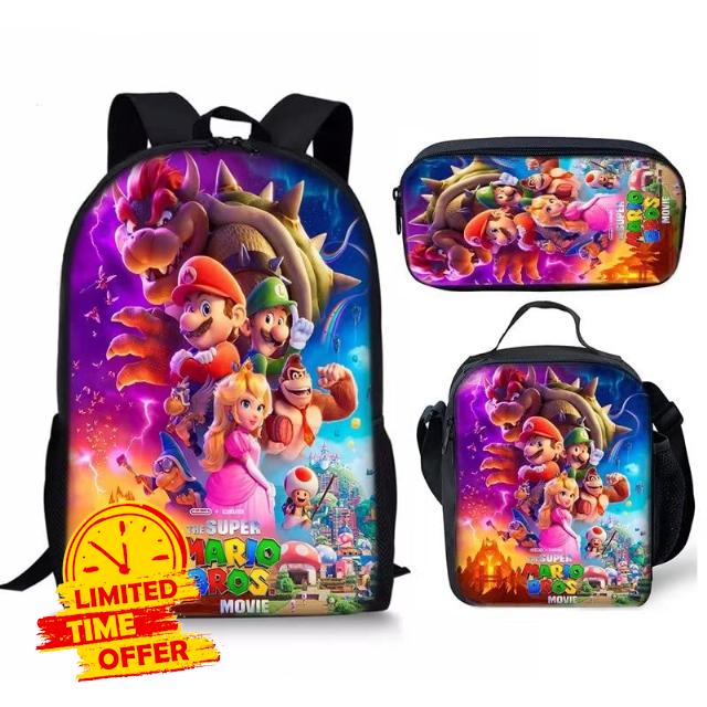 Cartoon Backpack 3 Piece School Bags For Teen Boys And Girls With Backpack Lunch Bag And Pencil Box 17 Inches