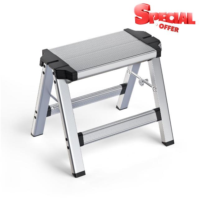 MTKOALA Folding Aluminum Step Stool - 400 lb Load Capacity - Foldable & Sturdy - Ideal for Adults