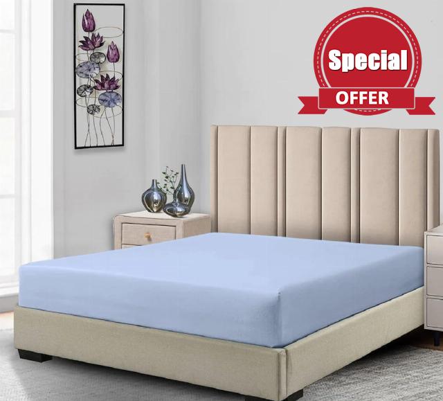 Low Profile Cotton Sateen Fitted Sheet Only (7-10 Inches) King Size-Blue