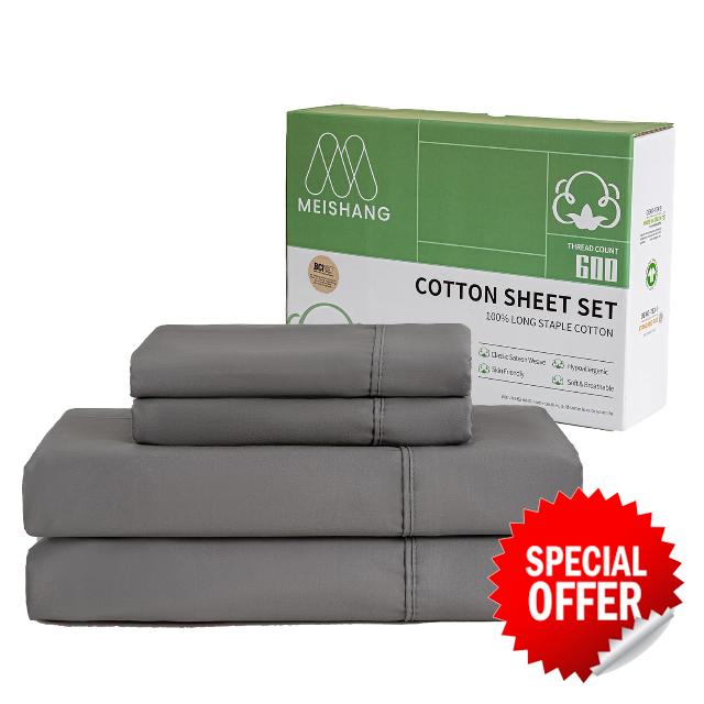 MEISHANG 600 Thread Count Cotton Sheets Queen Size