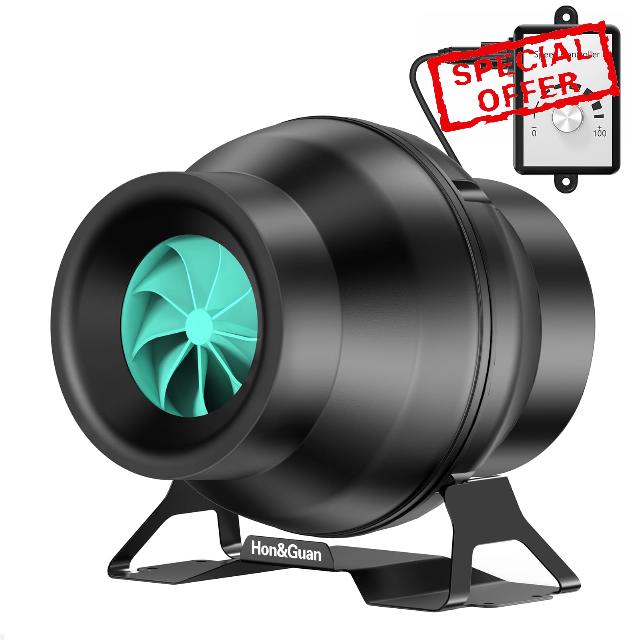 Hon&Guan 4 Inch Inline Duct Fan 146 CFM with Variable Speed Controller