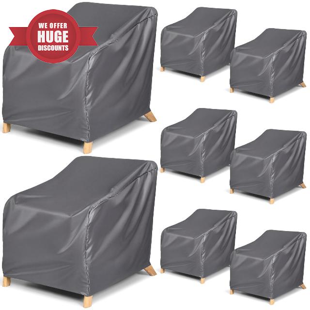 Preboun 8 Pack 30'' W x 33'' D x 34'' H Patio Chair Covers Waterproof Outdoor Chair Covers 420D Patio Chair Covers for Outdoor Furniture Deep Seat Dining Chair Covers (Dark Gray)