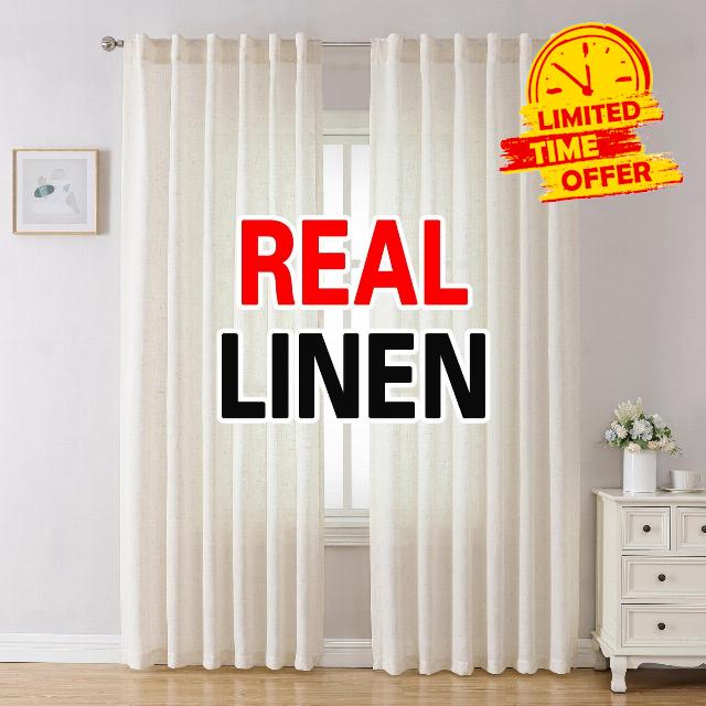 MIUCO Linen Curtains 102 Inches Long for Bedroom Living Room