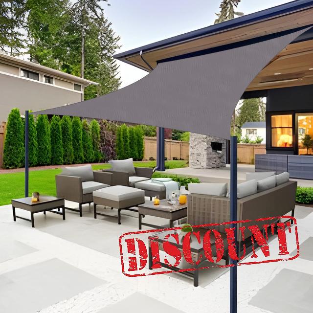 Cool Area 16' x 20' Dark Grey Rectangle Sun Shade Sail Canopy UV Block Sail Shade Fabric for Backyard Patio Garden Carport
