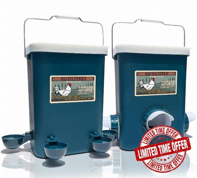 Large Automatic Chicken Feeder and Waterer Set - 3 Gallon/26 Pounds (Cyan)