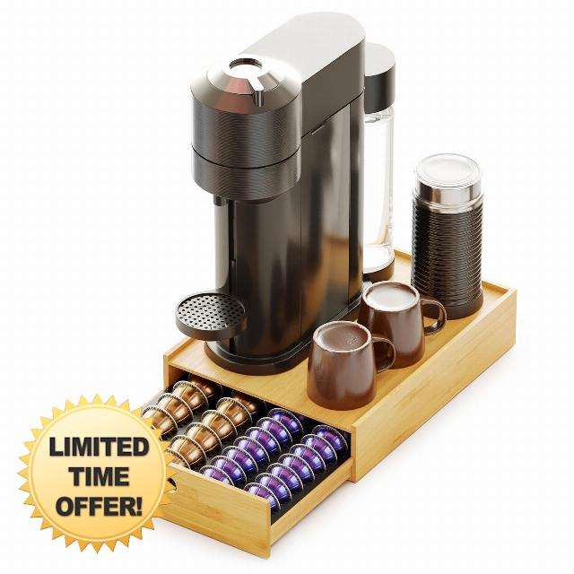 SpaceAid Bamboo Coffee Pod Holder Drawer Storage for Nespresso Vertuo Capsule